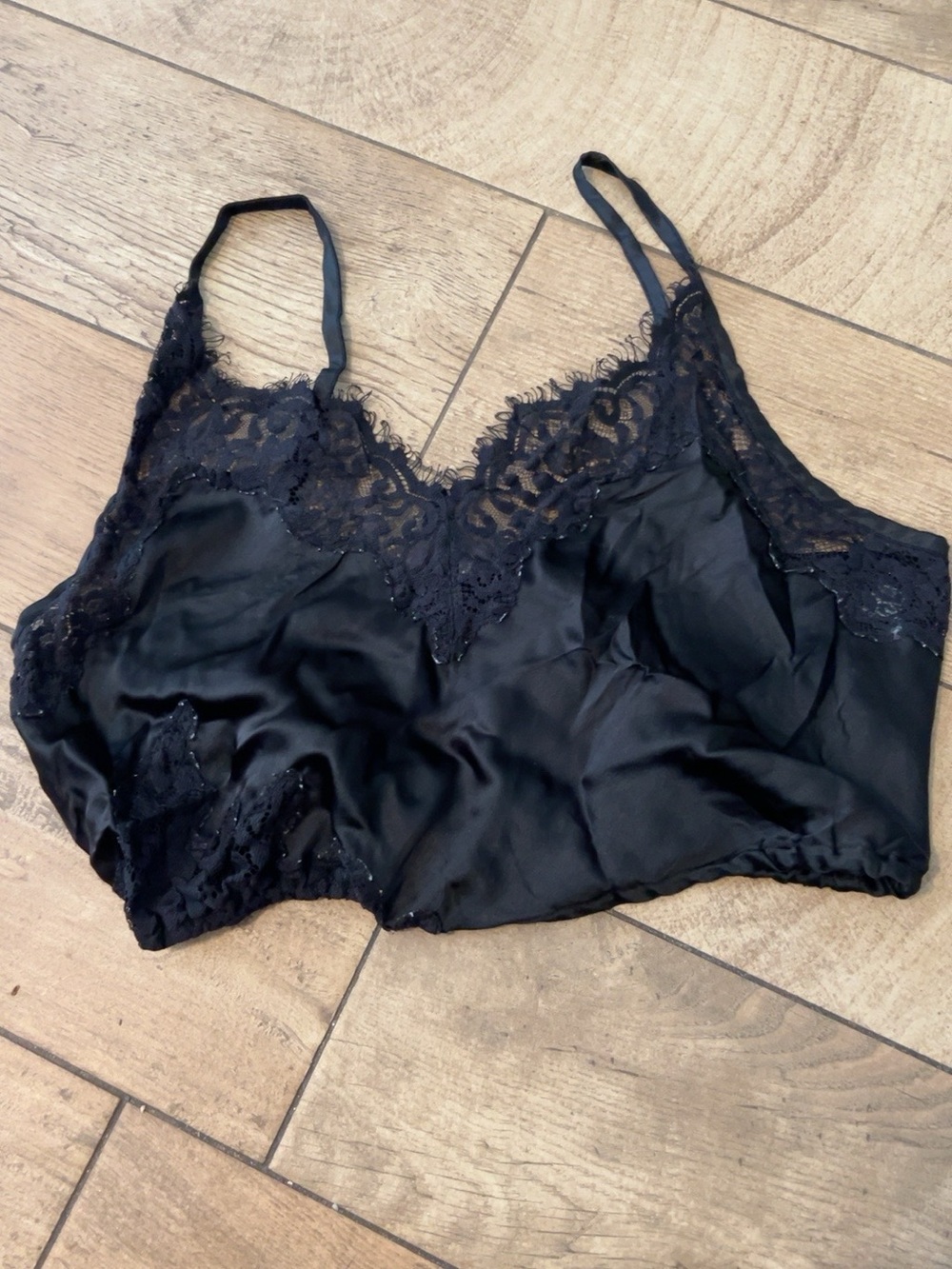 Intimately Free People Black Satin & Lace Bralette Cami Size Small